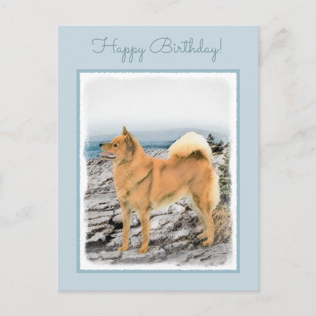 Finnish Spitz at Seashore Painting - Dog Art Postcard (Front)