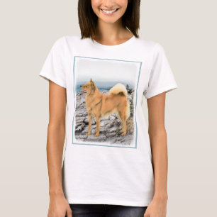 Finnish Spitz at Seashore Painting - Dog Art T-Shirt