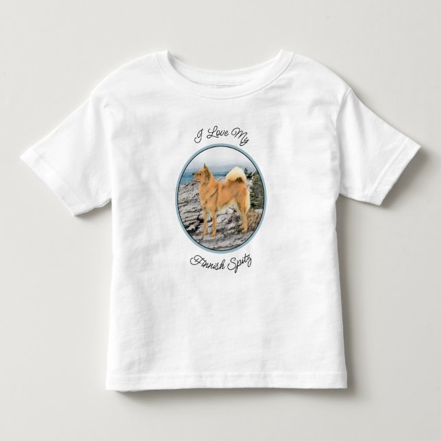Finnish Spitz at Seashore Painting - Dog Art Toddler T-shirt (Front)