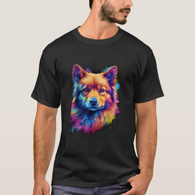 Finnish Spitz Dog Impression Watercolour Splashes  T-Shirt (Front)