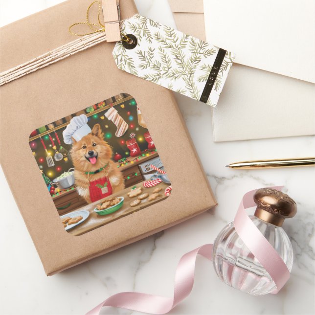 Finnish Spitz Holiday Baking: Festive Christmas Square Sticker (Gifting)