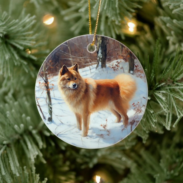Finnish Spitz Let It Snow Christmas  Ceramic Ornament (Tree)