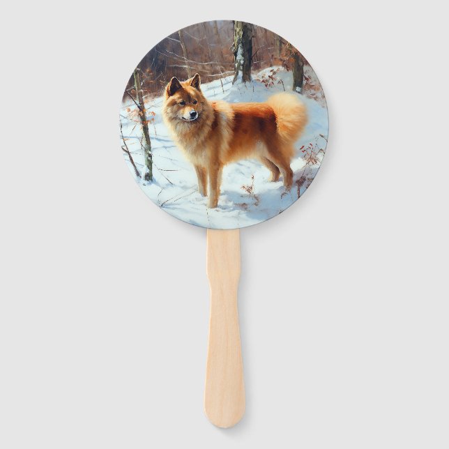 Finnish Spitz Let It Snow Christmas  Hand Fan (Front)