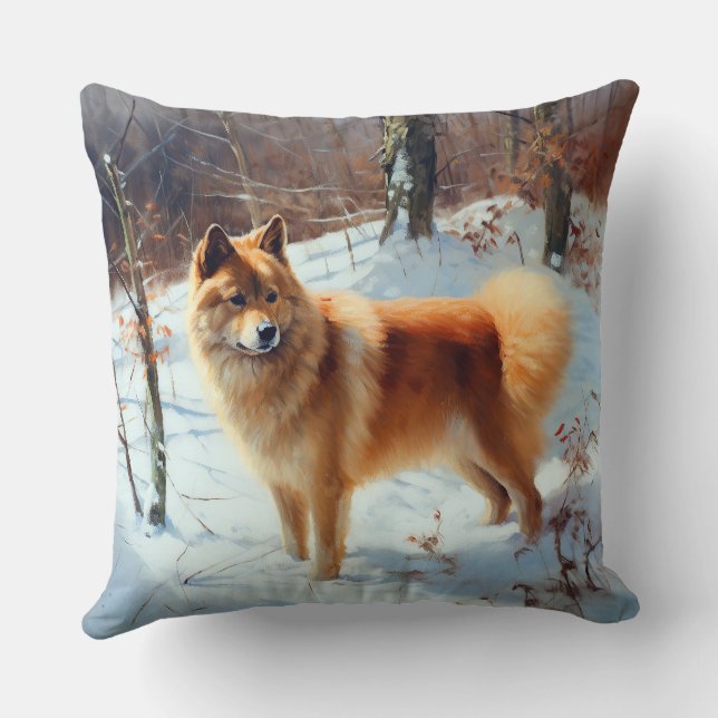 Finnish Spitz Let It Snow Christmas  Throw Pillow (Back)