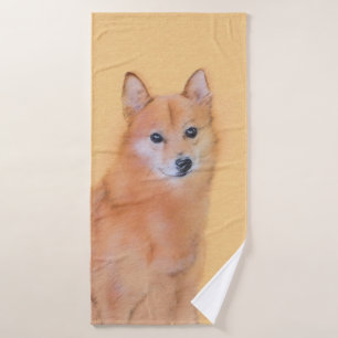 Finnish Spitz Painting - Cute Original Dog Art Bath Towel Set
