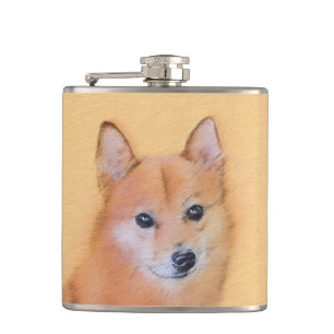 Finnish Spitz Painting - Cute Original Dog Art Hip Flask