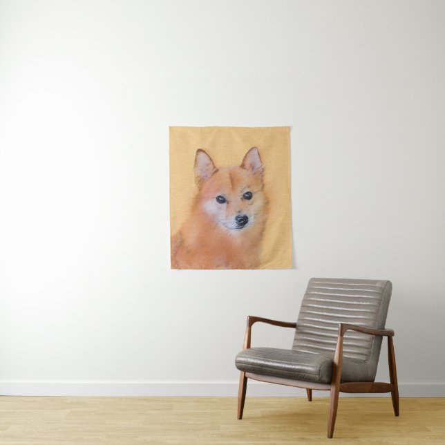 Finnish Spitz Painting - Cute Original Dog Art Tapestry (In Situ)