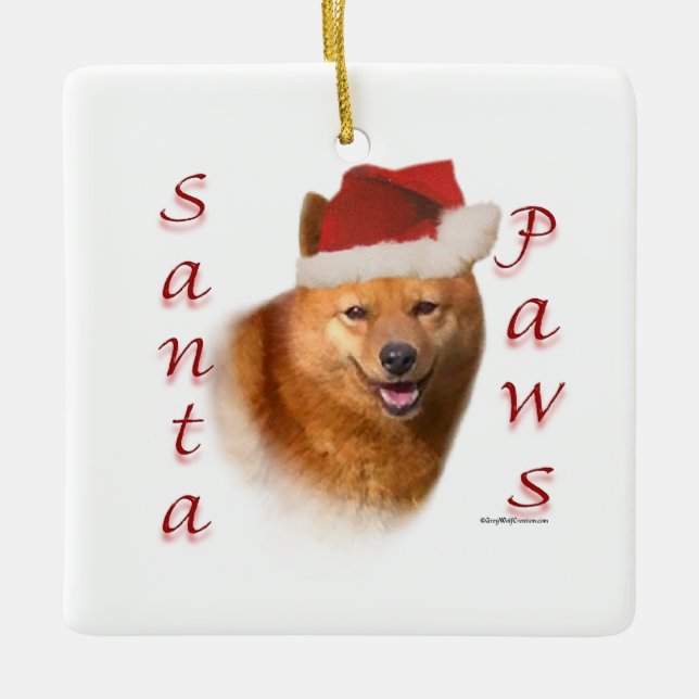 Finnish Spitz Santa Paws Ceramic Ornament (Front)