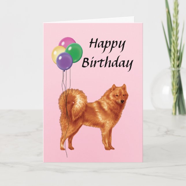 Finnish Spitz with Balloons Happy Birthday Card (Front)