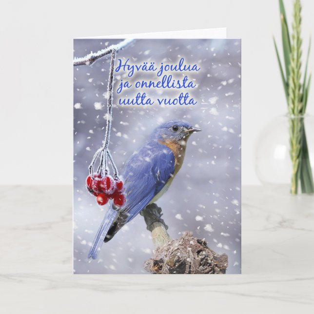 Finnois - Carte de voeux de Noël aux oiseaux bleus (Devant)