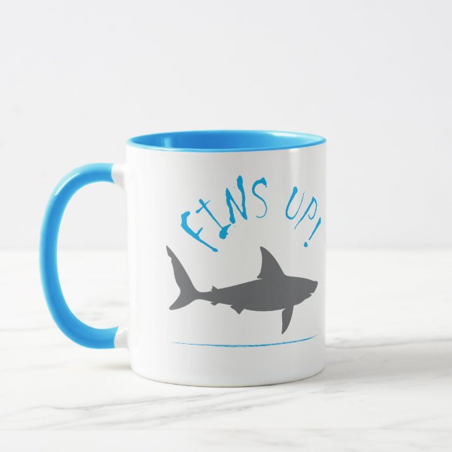 Fins Up Great White Shark Underwater Fun Mug (Left)