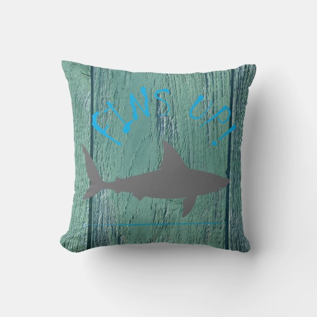 Fins Up Surf Shack Fun Great White Shark Throw Pillow (Front)