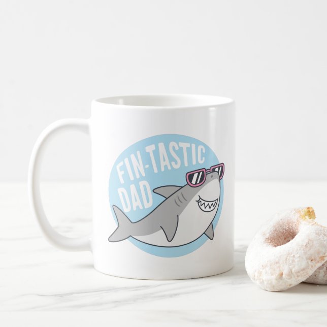 Fintastic Dad Shark Pun Funny coffee mug (With Donut)