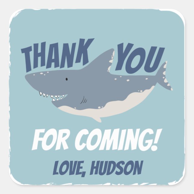 Fintastic Happy Shark Birthday Thank You Favour Square Sticker (Front)