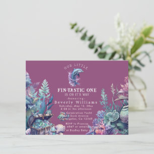 Fintastic One Modern Rustic Watercolor Baby Shower Invitation