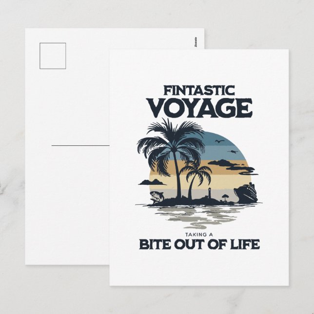 Fintastic Voyage Taking a Bite Out of Life Holiday Postcard (Front/Back)