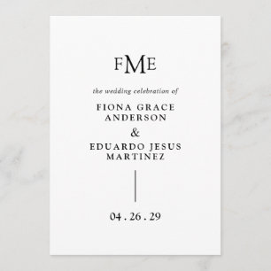 Fiona Black and White Bold Monogram Modern Wedding Program