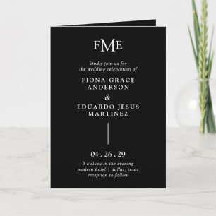 Fiona Black Bold Monogram Modern Wedding Invitation