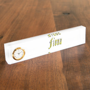 Fiona, Name, Logo, Desk Name Plate With Clock.