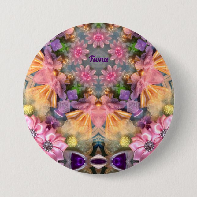 FIONA ~ Shades Yellow, Purple, Pink, Blue ~ 3 Inch Round Button (Front)