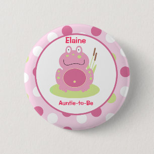 Fiona the pink Frog Customized name tag Button