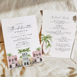 FIONA Watercolor Charleston SC Bachelorette Invitation<br><div class="desc">This bachelorette invitation and itinerary features watercolor buildings that represent rainbow row in Charleston. This invitation can be used for any location and most wording is editable.</div>