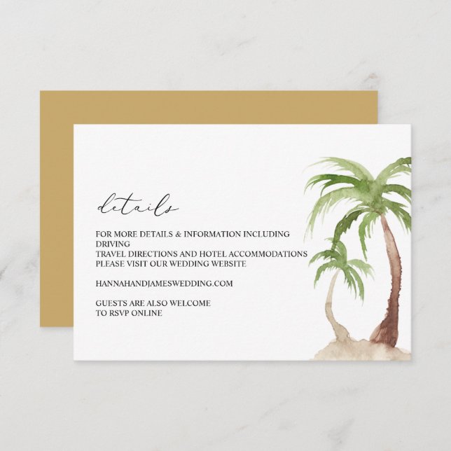 FIONA - Watercolor Palm Tree Details Enclosure Invitation (Front/Back)
