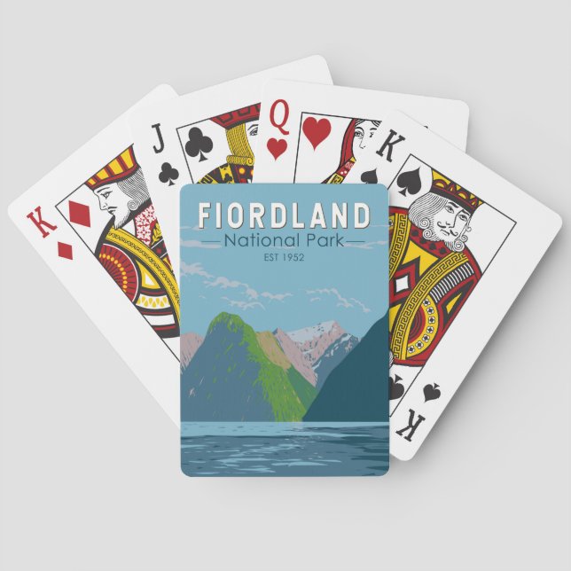 Fiordland National Park New Zealand Travel Art Playing Cards (Back)