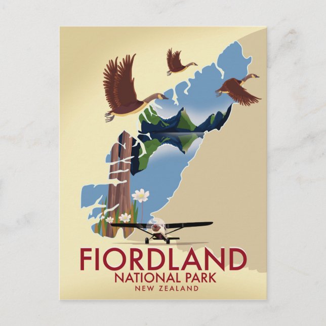 Fiordland National Park New Zealand travel poster Postcard (Front)