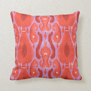Fiore Ikat Print Throw Pillow, Coral Red & Purple Pillow