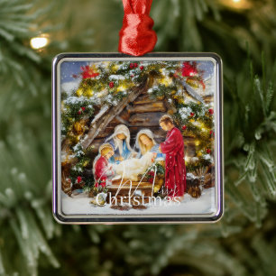 Fir and berries Nativity Christmas Metal Ornament