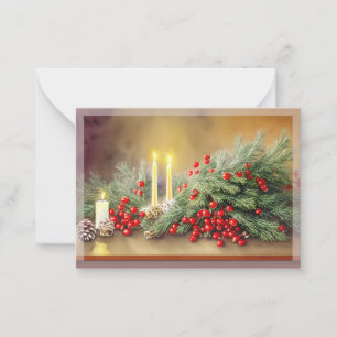 Fir berries and candles budget mini Christmas Card