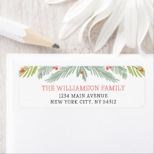 Fir Branches and Holly Berry Border Return Address