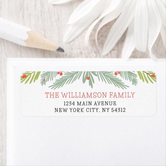 Fir Branches and Holly Berry Border Return Address (Insitu)
