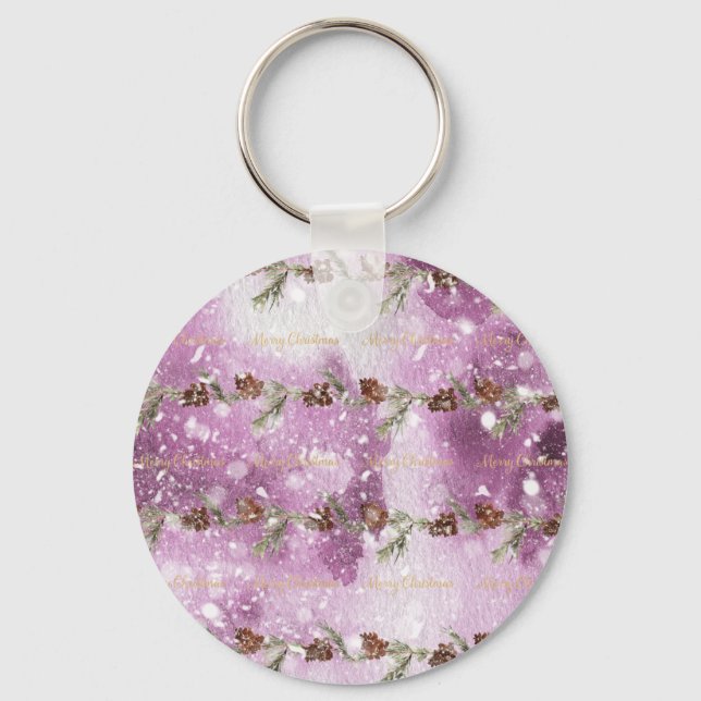 Fir Branches With Pine Cones On Snow Keychain (Front)
