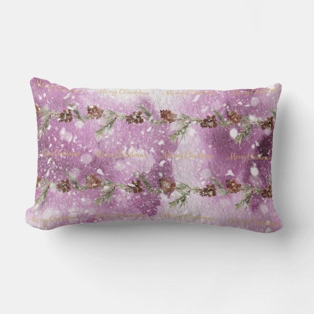 Fir Branches With Pine Cones On Snow Lumbar Pillow (Front)
