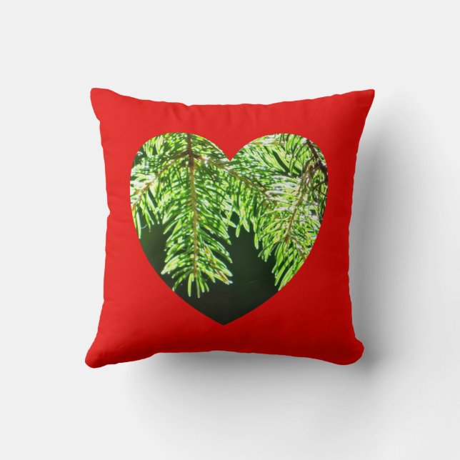 Fir Cone Branch In Heartshape Throw Pillow (Back)