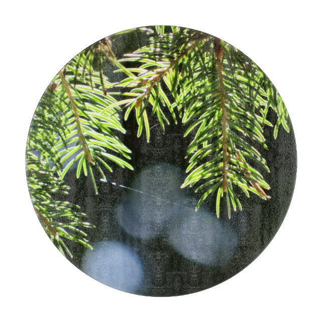 Fir pine needles with bokeh cutting board (Front)