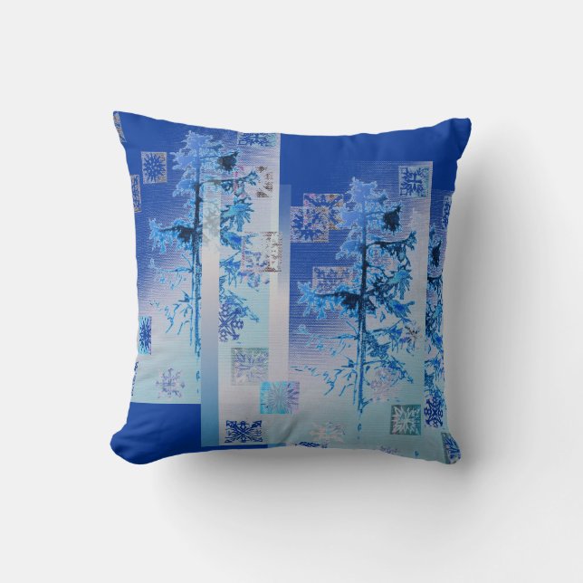 Fir Tree and Snowflakes by Alexandra Cook Throw Pillow (Front)