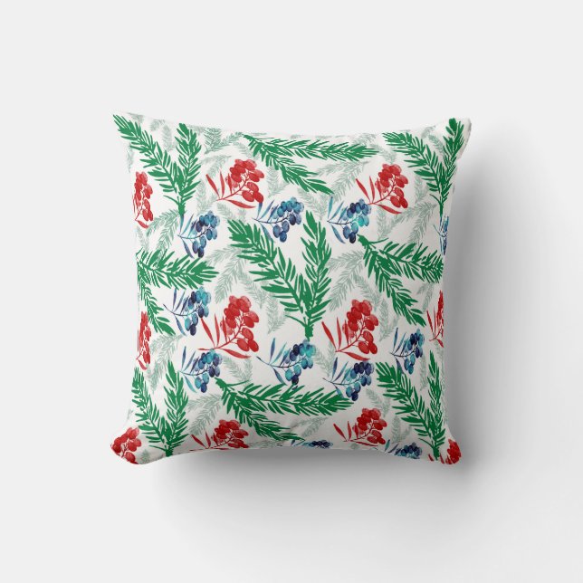 Fir Tree Branches with Berries Throw Pillow (Front)
