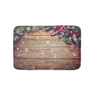 Fir Tree Christmas: Dark Wood Decoration Bath Mat