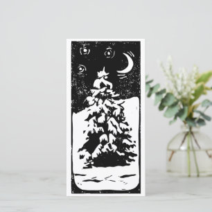Fir Tree in Snowy Landscape Lino Print Holiday Card