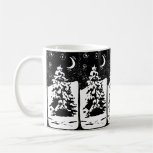 Fir Tree in Snowy Landscape Lino Print Mug