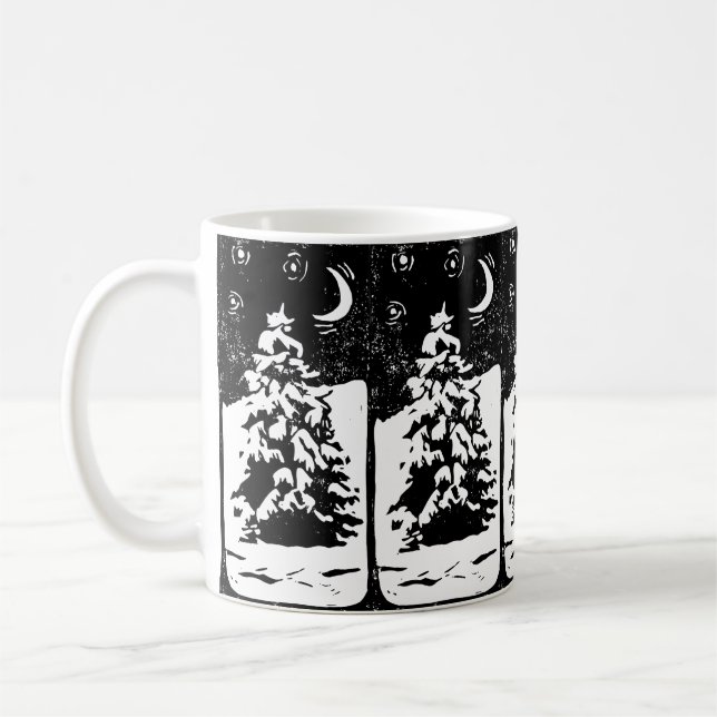 Fir Tree in Snowy Landscape Lino Print Mug (Left)