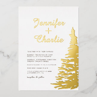 Fir Tree Minimalist Modern White Gold Wedding