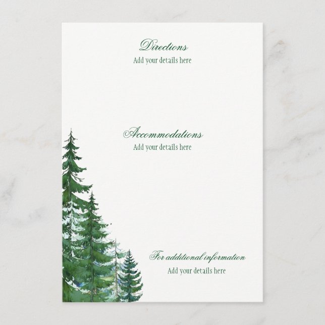 Fir Tree Wedding Accomodations Details Information Enclosure Card (Front)