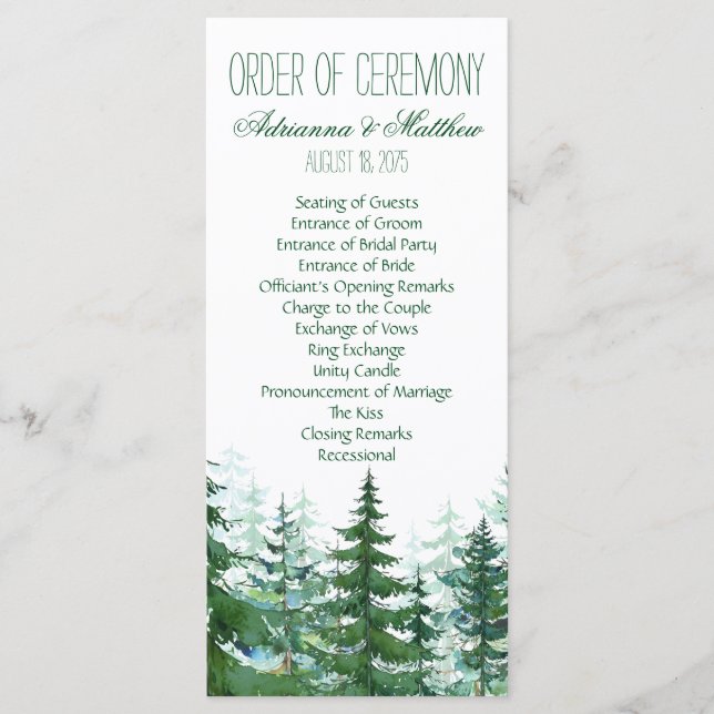 Fir Tree Wedding Order of Ceremony Program (Front)