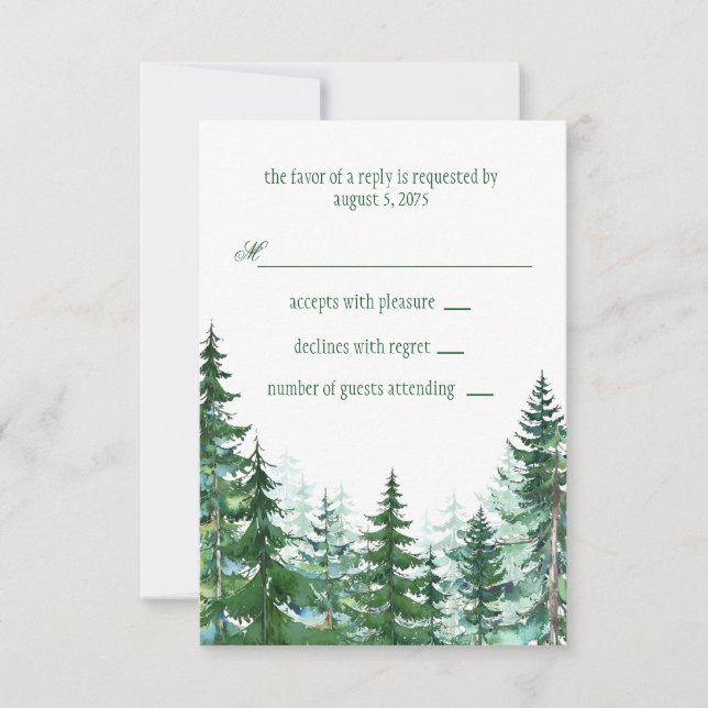 Fir Tree Wedding RSVP Card (Front)