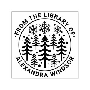 Fir Trees and Snowflakes Library Book Name #2 Self-inking Stamp