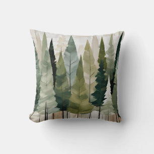 Fir Trees Green Neutral Throw Pillow
